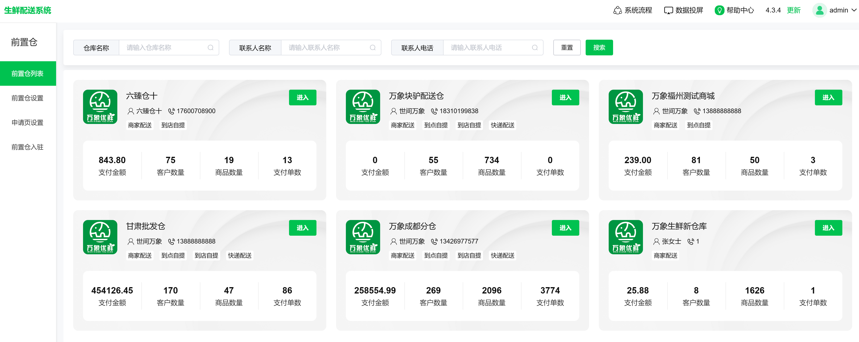 多前置仓管理列表